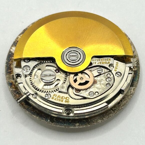 Vintage 30mm Rado 17 Jewel Men's Automatic Watch Head 18k Gold - WORKING - Picture 2 of 7